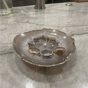 Geode Agate Trinket Dish - Gray and Gold Accent